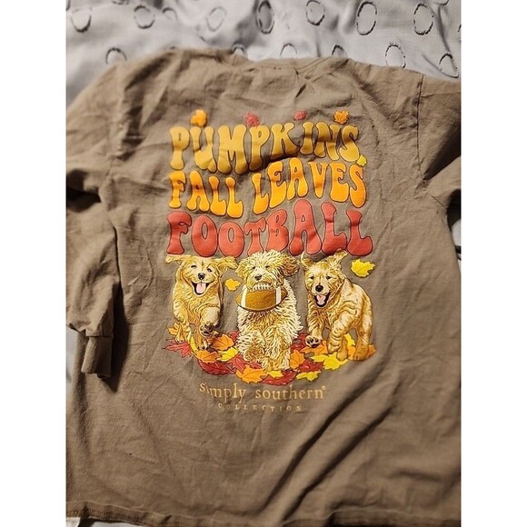Simply Southern Long Sleeve Tshirt Pumpkins Fall Football Dogs Youth Medium - Picture 2 of 5